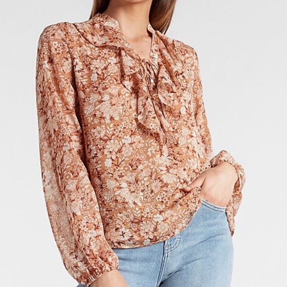 🖤New Express Paisley Floral Lace-Up Ruffle Top Blouse🖤 - Picture 6 of 6